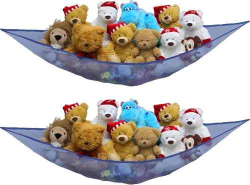 Miniatura 9 de Simple Houseware Paquete de 2 Redes Hamaca para Animales de Peluche, Almacenamiento de Pared en Esquina para Habitación de Niños, Negro
