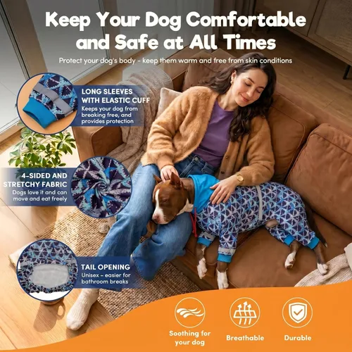 Miniatura 5 de LovinPet - Mamelucos grandes para perros Pitbull - Cuidado de heridas/Ropa para perros postoperatorios, camiseta para aliviar la ansiedad en perros