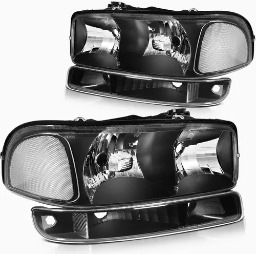 Miniatura 43 de Conjunto de faros delanteros para Chevy Avalanche 1500 2003-2006 para Avalanche 2500 03-06 para 1500 Classic 2007 carcasa negra reflector ámbar