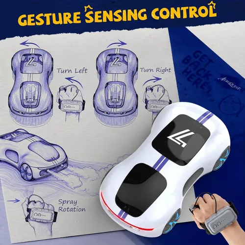 Miniatura 3 de AEROQUEST Coche de Control Remoto con Detección de Gestos, Coche de Acrobacias RC de Derrape con Luz, Spray y Sonido, 2.4GHz Juguetes de Coches RC