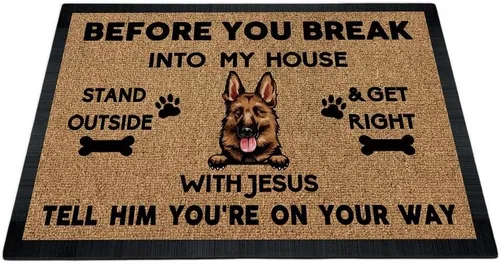 Tapete de puerta con texto en inglés "Before You Break Into My House", tapete de goma para interiores y exteriores, tapete de goma para el suelo,
