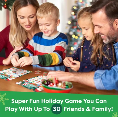 Miniatura 2 de Joyousa Juego de bingo de Navidad para niños, grupos grandes, 30 jugadores, juegos de Navidad para fiestas familiares, bingo de Navidad reutilizable