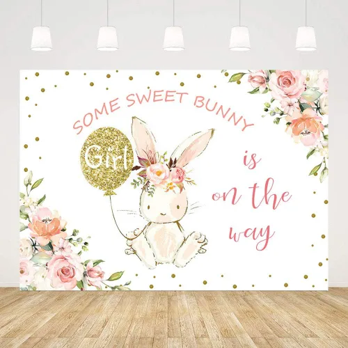 Miniatura 2 de MEHOFOND Fondo de fiesta de conejito de 7 x 5 pies para decoración de fiesta de baby shower, con texto en inglés "Some Sweet Bunny is on the Way
