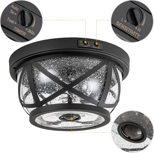 Miniatura 4 de Lámpara de techo con sensor de movimiento, montaje empotrado para exteriores, manual del atardecer al amanecer, negro mate, impermeable, lámpara