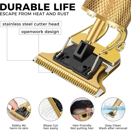 Miniatura 4 de Cortadora de barba y pelo inalámbrica premium para hombres, kit de aseo profesional recargable con hoja en T sin huecos, 4 peines ajustables, regalo