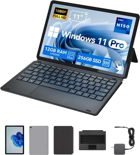 Computadoras portátiles 2 en 1 de 11 pulgadas, PC con pantalla táctil Win 11 compatible con Twin Lake N150, 12GB RAM 256GB SSD, 1920x1200 IPS FHD