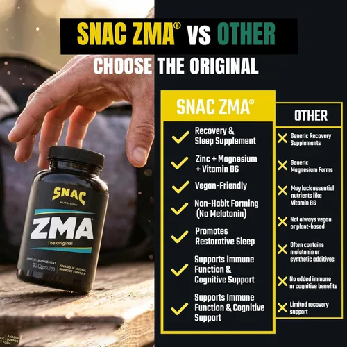 Miniatura 4 de SNAC ZMA El suplemento original de recuperación y sueño, promueve la recuperación muscular, apoyo inmunológico y sueño reparador con zinc, magnesio