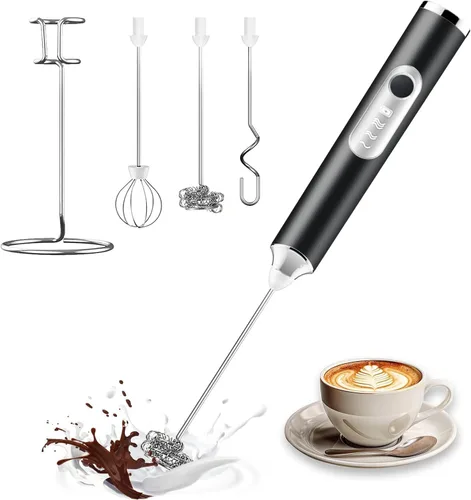 Espumador de leche recargable, Espumador de leche de mano, 3 cabezas recargables mini agitadores mezcladores de bebidas, 3 velocidades ajustables