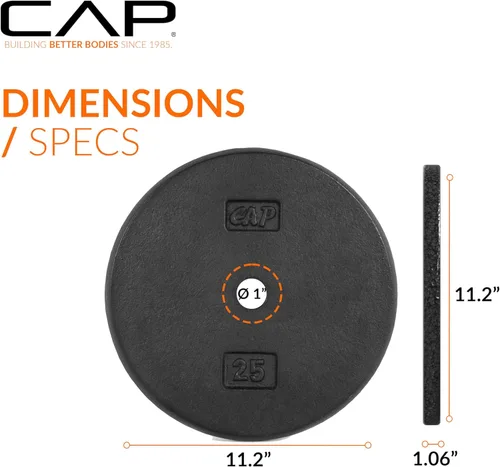 Miniatura 4 de CAP Barbell Placas de peso estándar de hierro fundido de 1 pulgada, individuales y juegos 1.25-50 libras Múltiples opciones
