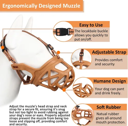 Miniatura 2 de BARKLESS Bozal para perro, bozal de cesta para morder, masticar y hurgar, cubierta bucal humanitaria tipo jaula, perfecto para aseo y entrenamiento