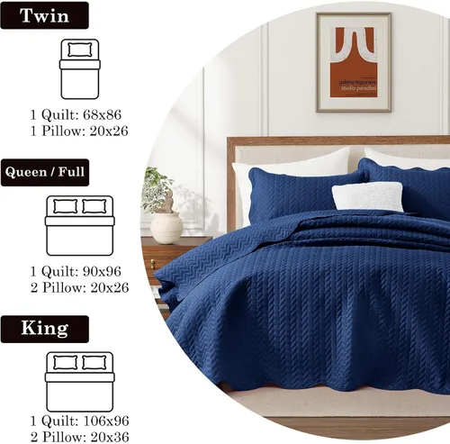 Miniatura 4 de MOONLIGHT20015 Edredón tamaño King (106 x 96 pulgadas) con 2 fundas de almohada (20 x 36 + 2 pulgadas) para todas las estaciones, juego de cama Azul