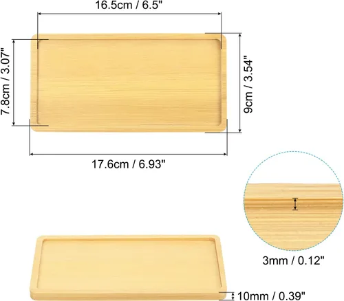 Miniatura 2 de PATIKIL Platillo para macetas de 7 x 3.5 pulgadas, paquete de 2 bandejas rectangulares de bambú para goteo de flores para el hogar e interiores