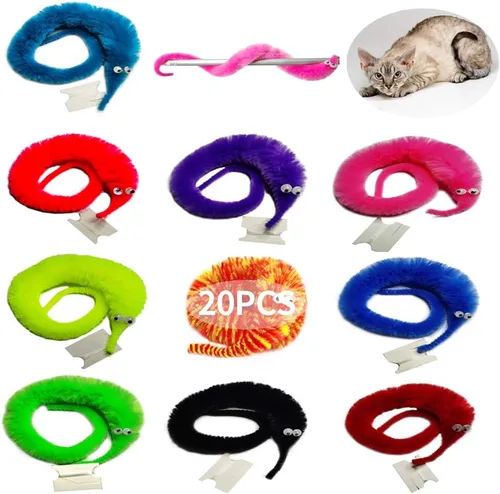 Miniatura 15 de SHENGSEN 24 piezas de juguetes de gusanos peludos, gusanos de cuerda para mascotas, gusanos peludos en cuerda, juguete de truco, regalos de fiesta