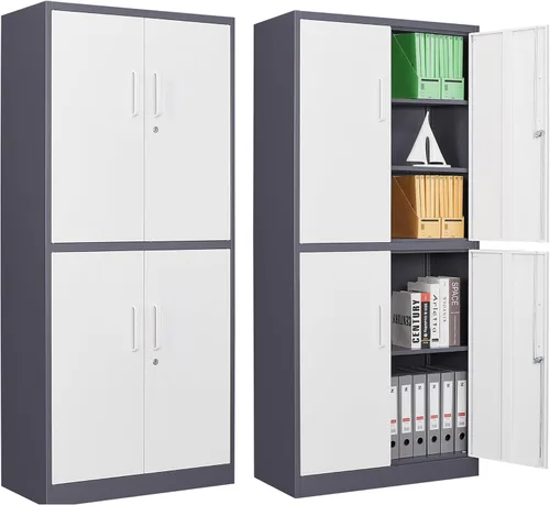 Letaya - Armario de almacenamiento de metal con puerta con cerradura, gabinetes de acero con estantes ajustables para oficina, hogar, despensa,