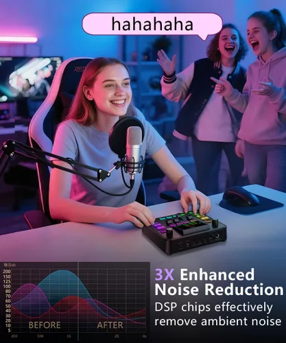 Miniatura 6 de PUPGSIS - Mezclador de audio para juegos, interfaz de audio para PC, interfaz de micrófono dinámico TRS de 1/4 pulgadas, tablero de sonido