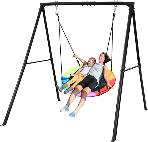 Trekassy Juego de columpio de 440 libras con columpio de árbol de platillo de 40 pulgadas y soporte de metal resistente con marco en A (multicolor)