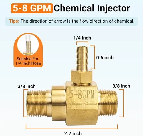 Miniatura 2 de Inyector químico 100776 para lavadora a presión de 5-8 GPM para bomba general, inyector aguas abajo e inyector de jabón, orificio de 0.091 in, 4500