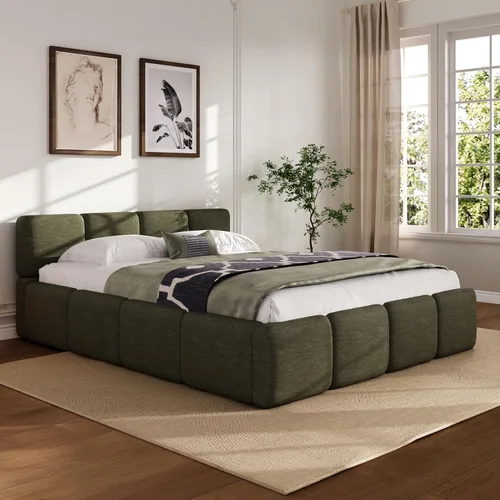 Miniatura 3 de Harper & Bright Designs Boucle - Base de cama de plataforma, tamaño Queen, plataforma estilo bloque, cama tapizada con conexión a tierra