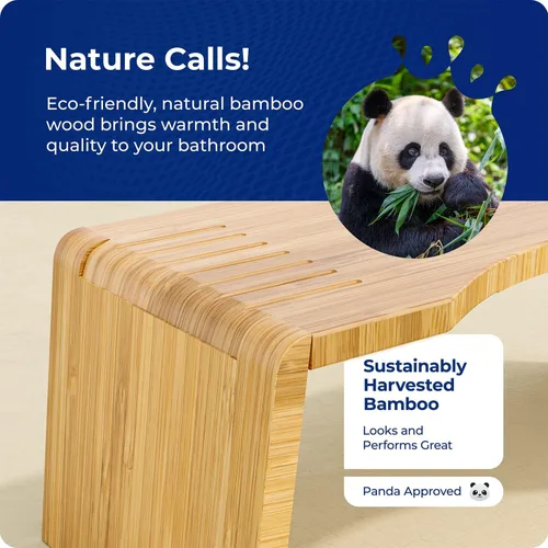 Miniatura 3 de Taburete de inodoro plegable Squatty Potty Oslo de bambú – 7 pulgadas, taburete de baño plegable para niños y adultos – Marrón, portátil y que