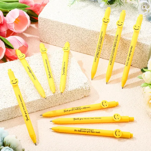 Miniatura 5 de Fuutreo 50 bolígrafos divertidos, regalos de agradecimiento a los empleados, cara sonriente, compañeros de trabajo, citas motivacionales, bolígrafos