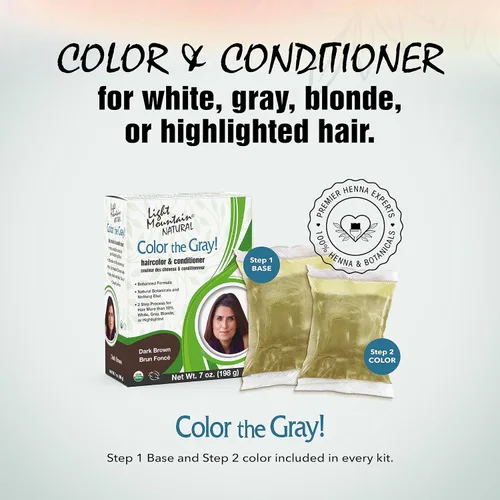 Miniatura 2 de Light Mountain Henna - Tinte y acondicionador para el cabello, color gris – Tinte para el cabello castaño oscuro para hombres y mujeres, tinte