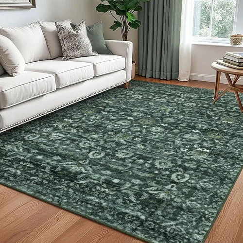 Miniatura 23 de Lansny Alfombra bohemia de 2 x 3 pulgadas, lavable, color negro, azul marino, floral, alfombra de cocina, alfombra de área pequeña de lana
