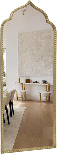Miniatura 8 de Marlowe - Espejo de pared, 22 pulgadas de ancho x 38 pulgadas de alto, negro antiguo, marco de cuentas de metal, espejo de pared de arco