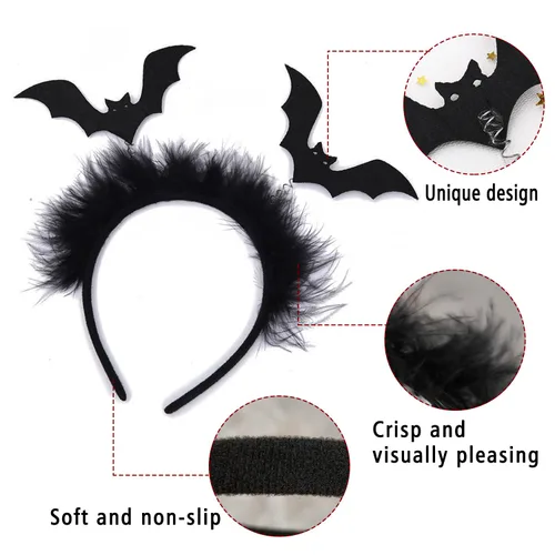 Miniatura 3 de Diadema de Halloween con diseño de murciélago negro para mujeres y niñas, accesorios para el cabello, cosplay, maquillaje, fiesta, fotos, decoración
