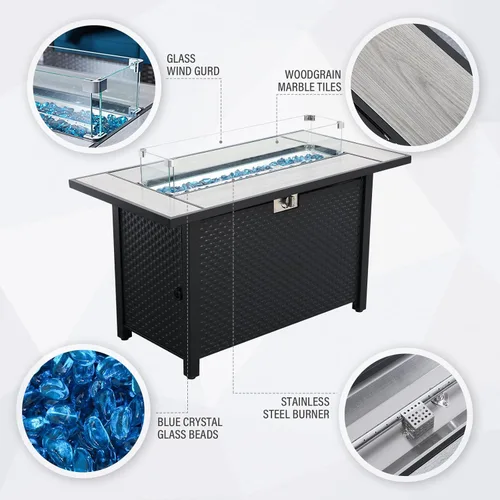 Miniatura 3 de Rattaner Juego de muebles de patio de 6 piezas, mesa de fuego para exteriores, fogata de gas de 45 pulgadas con caja de almacenamiento al aire Gris