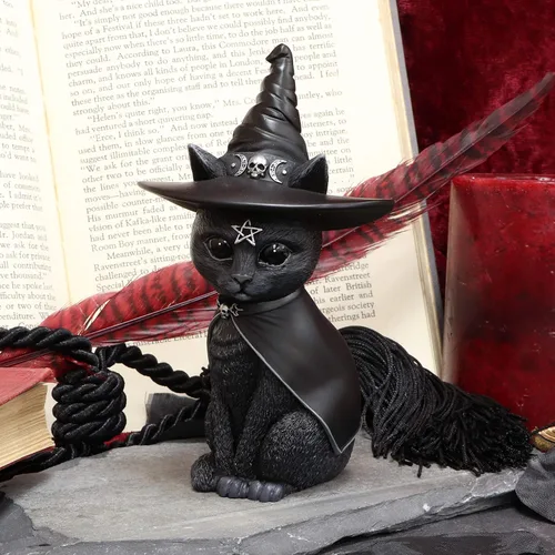 Miniatura 2 de Nemesis Now Figura de decoración, Poliresina detallada pintada a mano, Negra - Sombrero de bruja Purrah Gato gótico satánico
