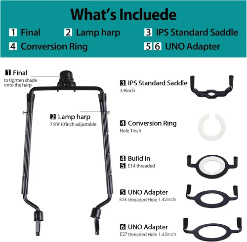 Miniatura 2 de Soporte de arpa de pantalla de lámpara de 7, 8, 9, 10 pulgadas, kit de arpa de lámpara ajustable, compatible con estándar IP 3/8, E14, E26, E27