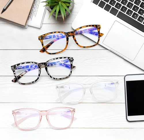 Miniatura 7 de SIGVAN Paquete de 5 Gafas de Lectura con Bloqueo de Luz Azul de Moda Cuadradas para Computadora para Mujeres y Hombres, Anteojos Nerd Anti Rayos UV