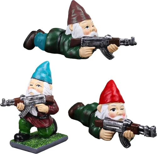 Miniatura 10 de nezababy Gnomos militares de jardín con pistolas, divertidos gnomos del ejército, estatuas para exteriores, escritorio travieso, decoración de patio