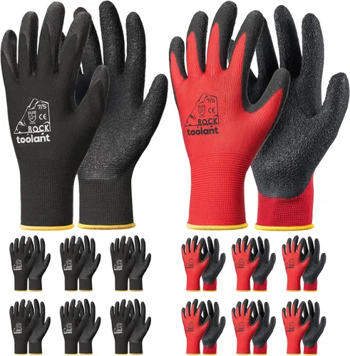 Miniatura 28 de toolant Guantes de trabajo de látex arrugado a granel, guantes de trabajo de seguridad con revestimiento de goma para hombres y mujeres, 12 pares