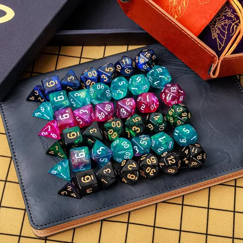 Miniatura 8 de DND - Juego de 42 dados poliédricos de Calabozos y Dragones para juegos de mesa D&D RPG MTG, dados a granel con coloridas bolsas de cordón y bandeja
