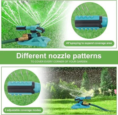 Miniatura 6 de Aspersor de césped, sistema de riego automático mejorado de 360 grados para jardín y césped, paquete de 2 rociadores de manguera de jardín azul
