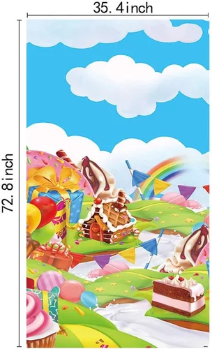 Miniatura 5 de Bandera de color de dona arcoíris de Candyland Sweet Cartoon de 35.4 x 72.8 pulgadas, globo, galleta, helado, decoración de puerta de patio, baby