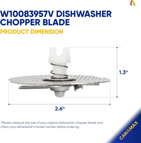 Miniatura 2 de Canamax - Cuchilla para picadora de lavavajillas W10083957V - Compatible con KitchenAid Whirlpool Kenmore - Sustituye a AP5983779 8268383 W10083957