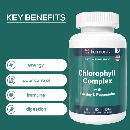 Miniatura 6 de Cápsulas de clorofila de 450 mg, píldoras naturales de clorofila para mujeres y hombres - Suplemento de clorofila altamente biodisponible - 120