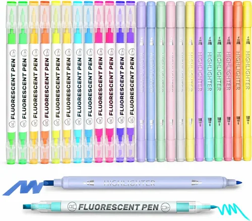 Resaltadores pastel, paquete de 24 resaltadores de colores surtidos que no se decoloran, resaltadores de doble punta, juego de marcadores