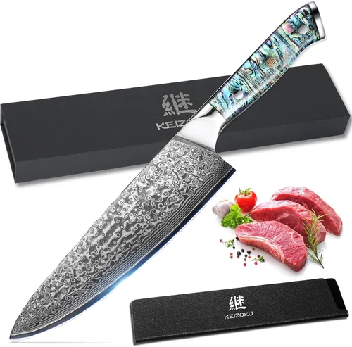 Cuchillo de chef de acero de Damasco de 8 pulgadas, hoja profesional japonesa 10Cr15MOV con patrón de martillo forjado a mano, cuchillo de cocina