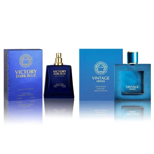 Miniatura 30 de Set de regalo de perfume para hombre, EDP, paquete de 2 (3.4 oz / 3.4 fl oz cada uno), Amazing Code Gold, AQUA DE EP BLUE, ámbar picante y azul