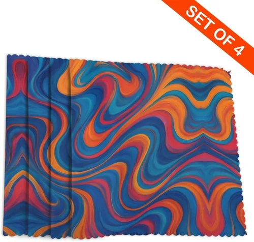 Miniatura 4 de Rectangular Placemats Set of 4, Heat Resistant Abstract Marbling Printed Kitchen Dining Table Mats
