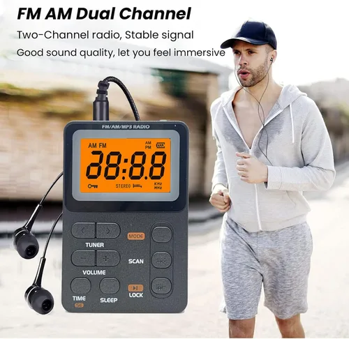 Miniatura 4 de Radio AM/FM de bolsillo con la mejor recepción, radio recargable portátil con auriculares, reproductor de MP3, mini pantalla de bloqueo estéreo