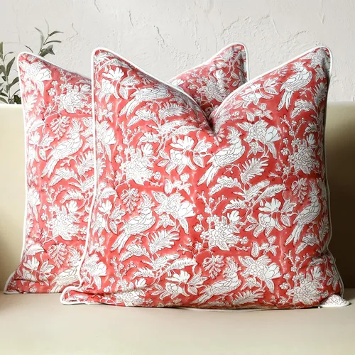 Miniatura 16 de CPC Fundas de Cojines Decorativos 100% Algodón 16x16 Pulgadas, Juego de 2 Cojines de Sofá con Estampado de Bloques Rosados, Lindas Almohadas