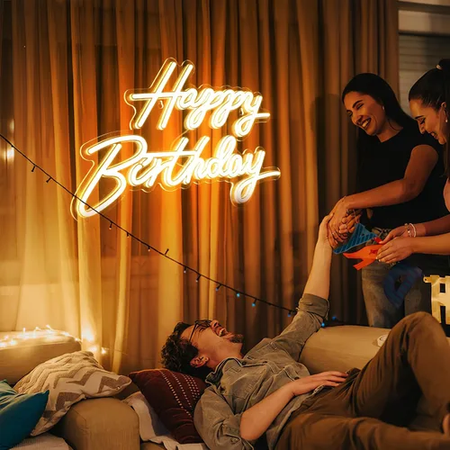 Miniatura 3 de SEWACC Letrero de luz de neón de feliz cumpleaños, alimentado por USB, para decoración de pared, hogar, dormitorio, fiestas de cumpleaños