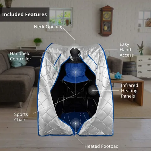 Miniatura 3 de Durasage sauna infrarrojo personal de interiores, con almohadilla para pies y silla, extragrande, color plateado