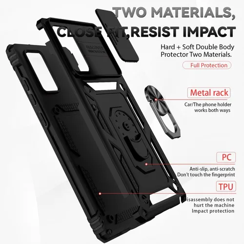 Miniatura 3 de Funda para Galaxy Note 20 5G, Samsung Note 20 SM-N981U con protector de pantalla de vidrio templado y cubierta de cámara deslizante, anillo Negro