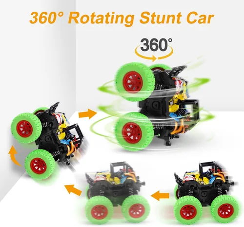 Miniatura 2 de M SANMERSEN Monster Truck Juguetes para edades de 2 a 4 años, autos de fricción para niños pequeños de 1 a 3 años, auto de acrobacias giratorio