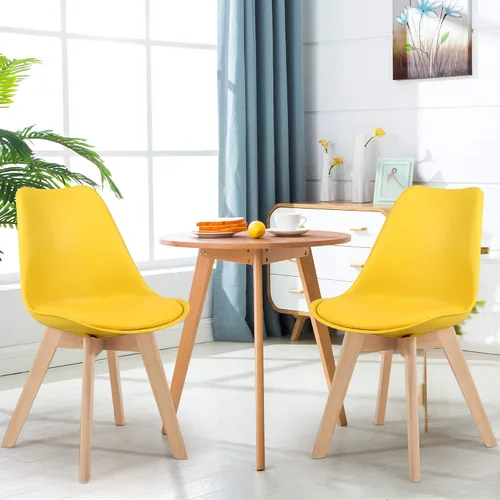 Miniatura 8 de LSSBOUGHT Sillas de comedor modernas de mediados de siglo, silla auxiliar de plástico con acolchado suave y patas de madera para comedor, sala